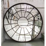 CIRCULAR ARCHITECTURAL WALL MIRROR, bronzed finish frame, 100cm diam.