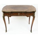 BUREAU PLAT, 98cm x 61cm x 76cm H, circa 1880, French kingwood with a frieze drawer, parquetry top