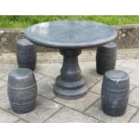 GARDEN/TERRACE SET, granite, comprising table 90cm W x 72cm H and four stools. (5)