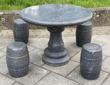 GARDEN/TERRACE SET, granite, comprising table 90cm W x 72cm H and four stools. (5)