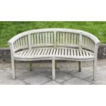 BANANA GARDEN BENCH, silvery weathered teak, slatted with rounded back and serpentine front, 160cm