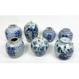 GINGER JARS, seven, Chinese blue and white six with lids, tallest 35cm. (7)