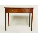 WRITING TABLE, George III period mahogany with line inlay and single full width frieze drawer.