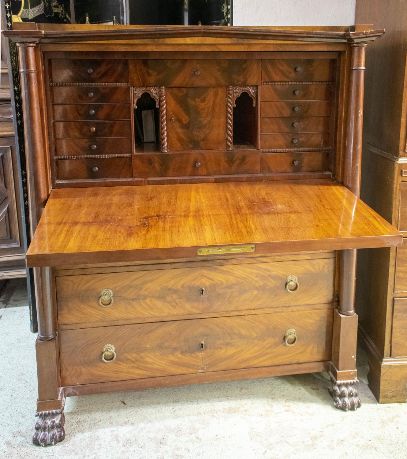 SECRETAIRE, 133cm H x 114cm x 56cm, 19th century Swedish mahogany with fall front, fitted interior