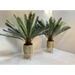 FAUX FERN TREES, a pair, 130cm H, in Moroccan style gilt metal planters. (2)