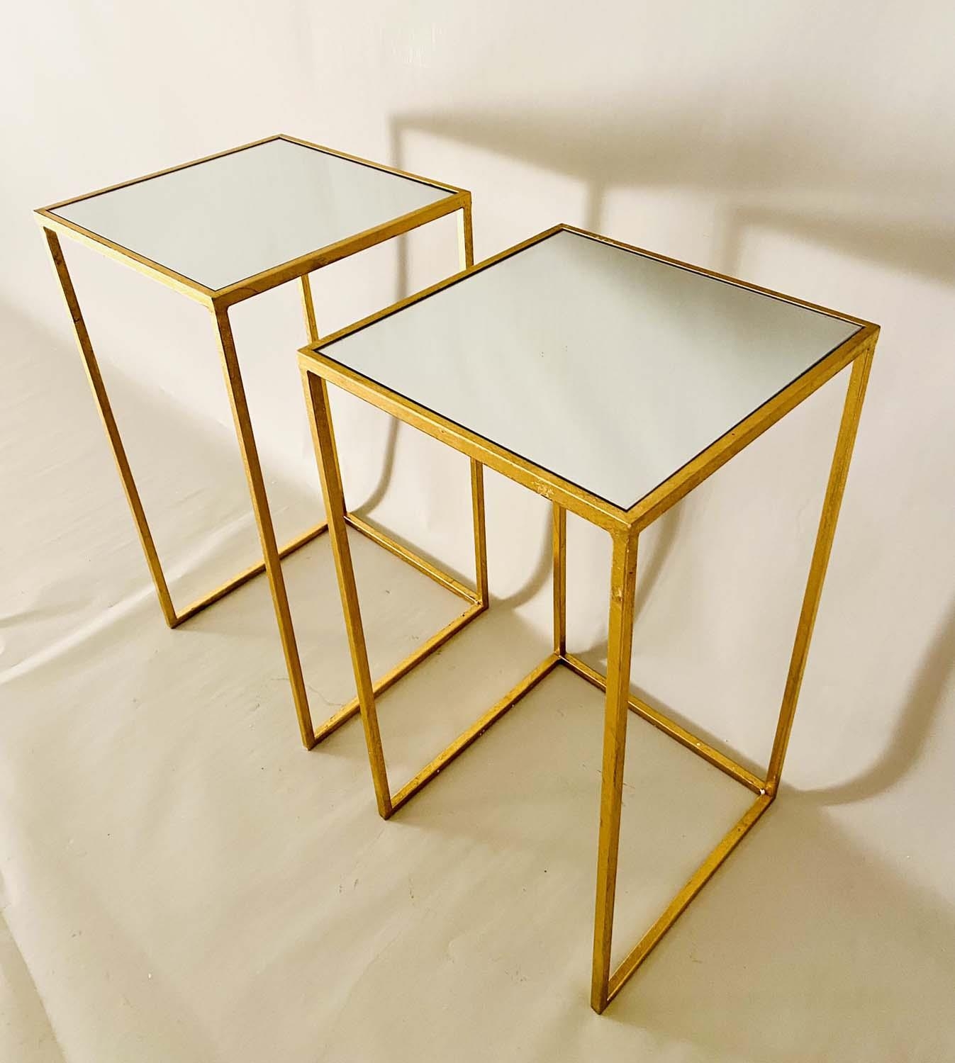 SIDE TABLES, a pair, 66cm H x 36cm W, 1960's French style, mirrored glass tops, gilt metal - Image 4 of 4