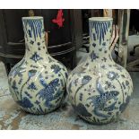 BOTTLE VASES, a pair, 60cm H, Chinese Export style blue and white ceramic. (2)