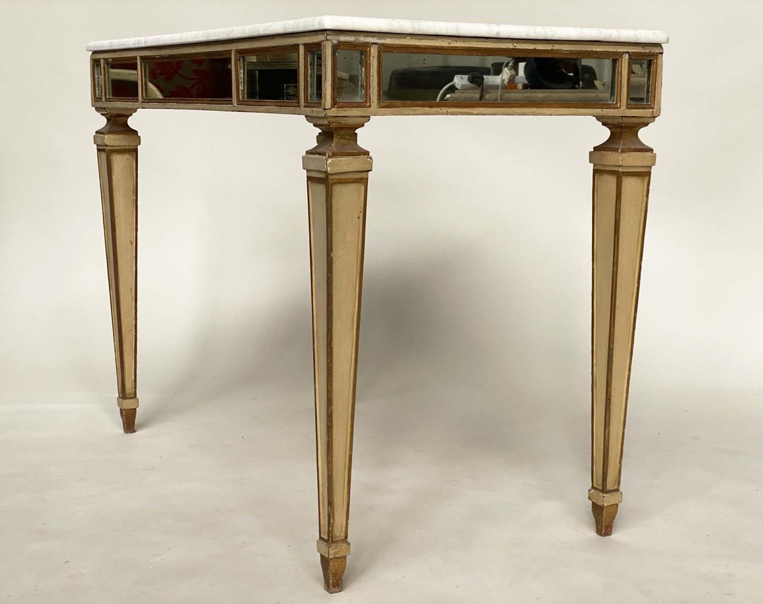 CENTRE/CONSOLE TABLE, early 20th century Italian grey painted parcel gilt and mirror panelled with - Image 2 of 5