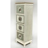 NARROW CHEST, cream and green painted with rose and floral panels and borders with striped sides and