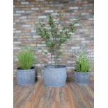 GARDEN PLANTERS, a graduated set of three, largest measuring 41cm H x 51cm diam, galvanised