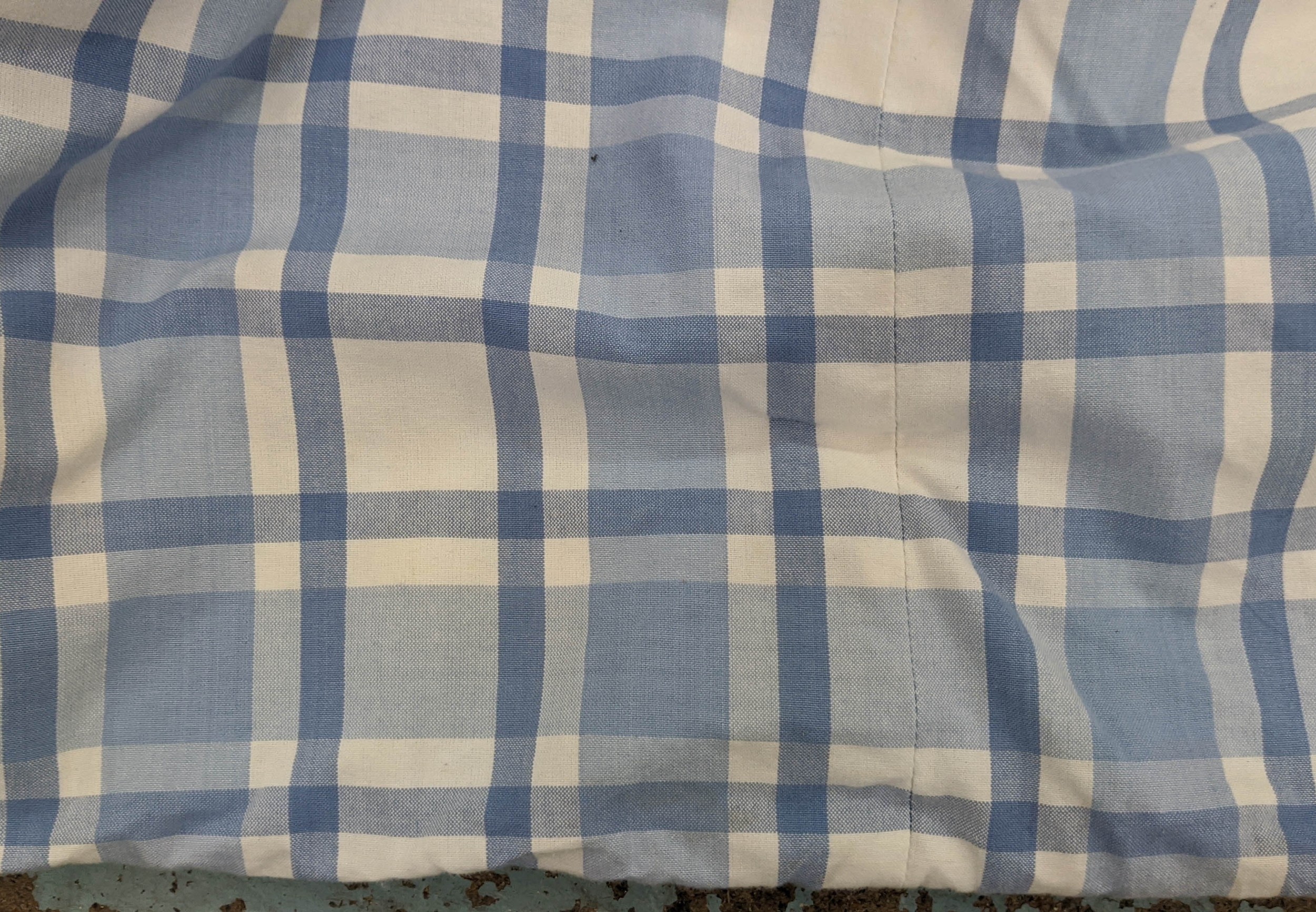CURTAINS, a pair, 210cm drop x 110cm gathered, checkered fabric, lined and interlined. (2) - Image 3 of 5