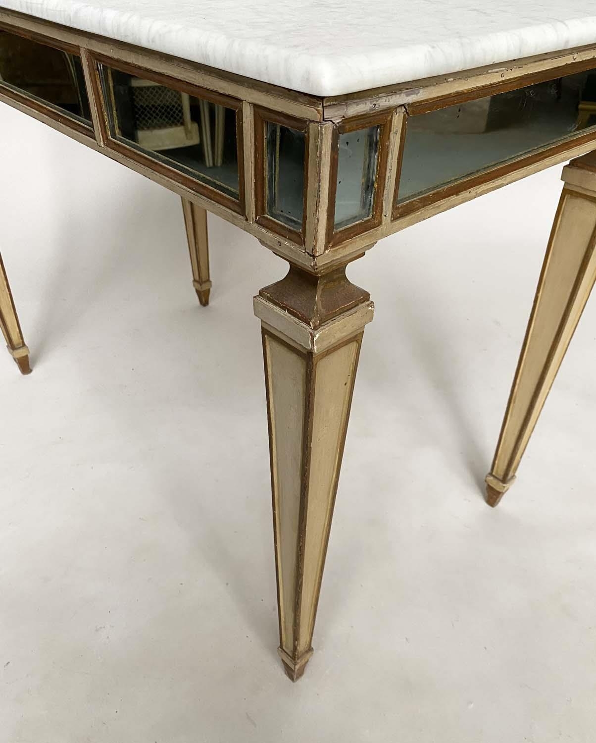 CENTRE/CONSOLE TABLE, early 20th century Italian grey painted parcel gilt and mirror panelled with - Image 3 of 5