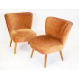 COCKTAIL CHAIRS, 71cm H x 61cm W, a pair, mid 20th century beechwood in golden brown cord velvet. (