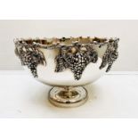 CHAMPAGNE BATH, 25cm H x 37cm diam., polished metal, with grape vine detail.