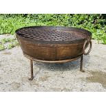 INDIAN KADAI FIRE PIT, 47cm H x 64cm x 60cm, on stand.