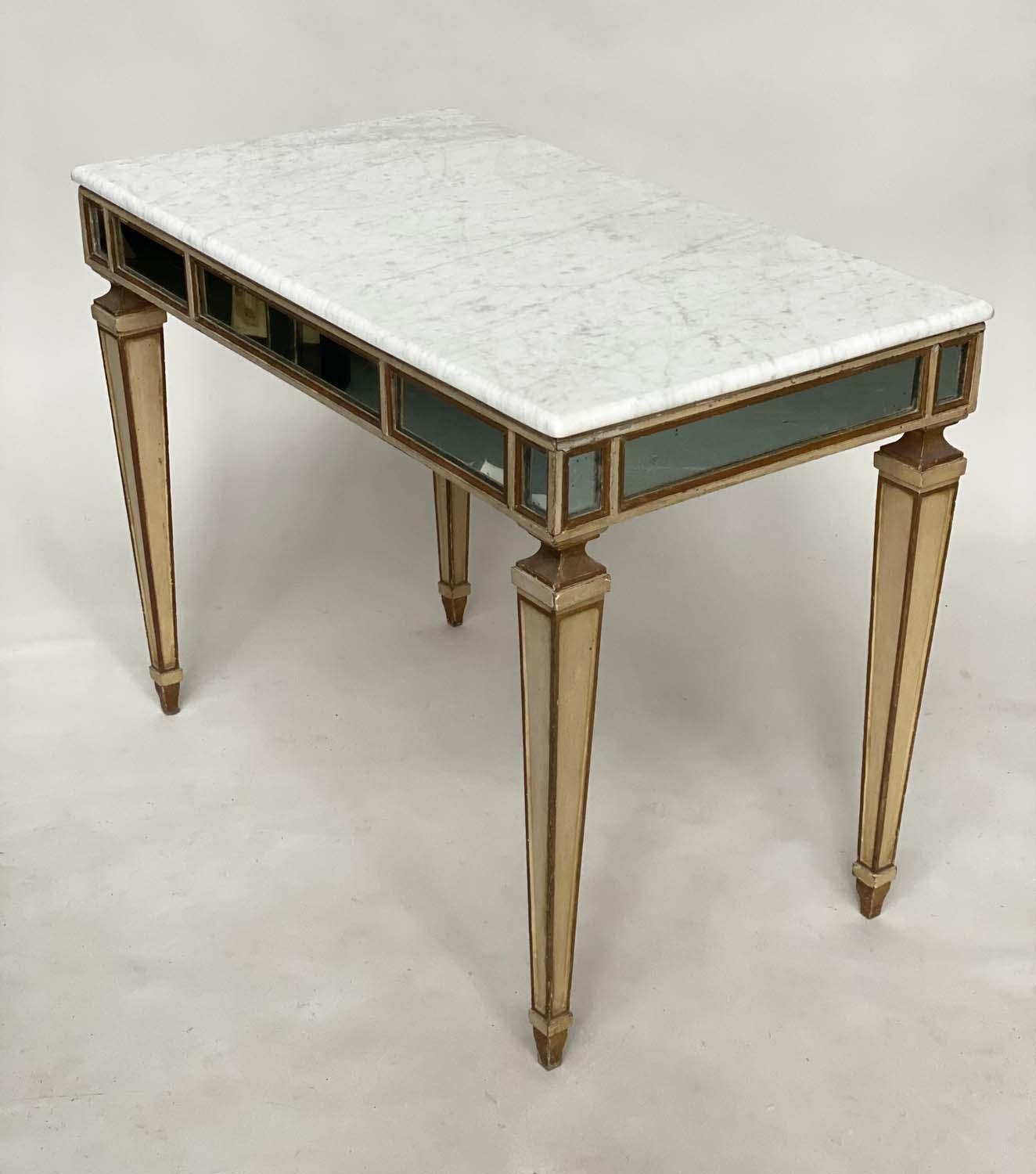 CENTRE/CONSOLE TABLE, early 20th century Italian grey painted parcel gilt and mirror panelled with - Image 4 of 5