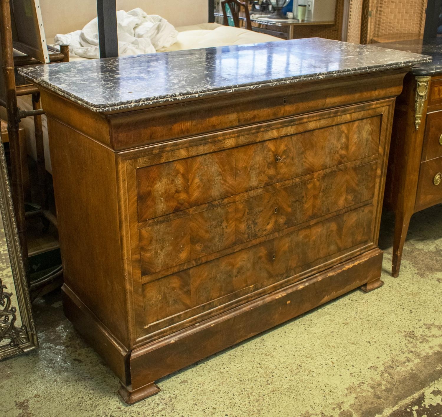 COMMODE, 96cm H x 131cm W x 60cm D, Louis Philippe mahogany with marble top above five drawers. - Image 2 of 7