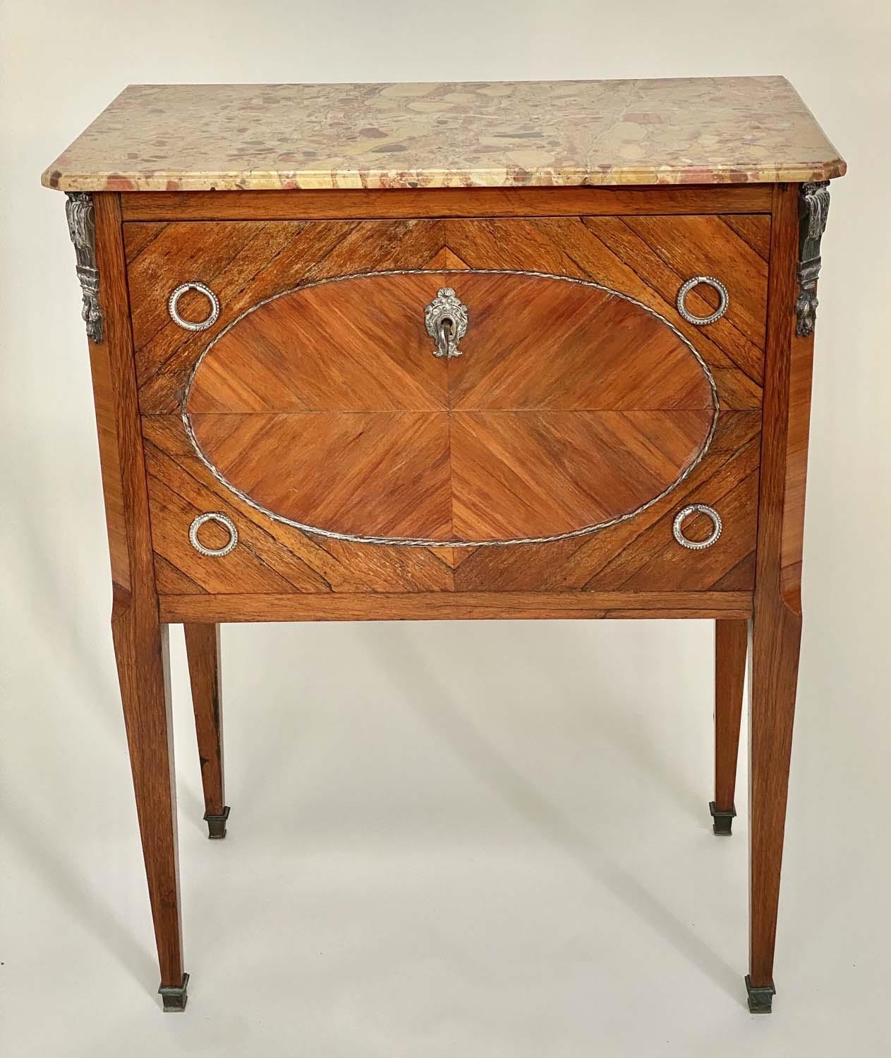 COMMODE, French Louis XVI style kingwood and silver gilt metal mounted with two drawers, 61cm x 34cm