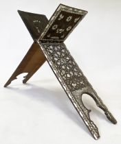 KORAN STAND, 19th century Moorish hardwood, profusely inset with mother of pearl and bone, 96cm W