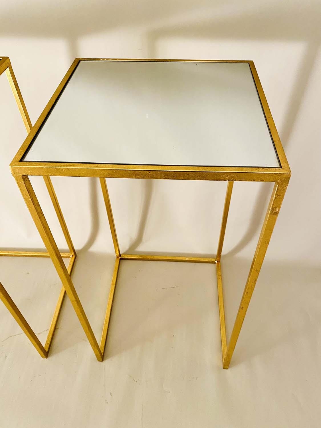 SIDE TABLES, a pair, 66cm H x 36cm W, 1960's French style, mirrored glass tops, gilt metal - Image 3 of 4