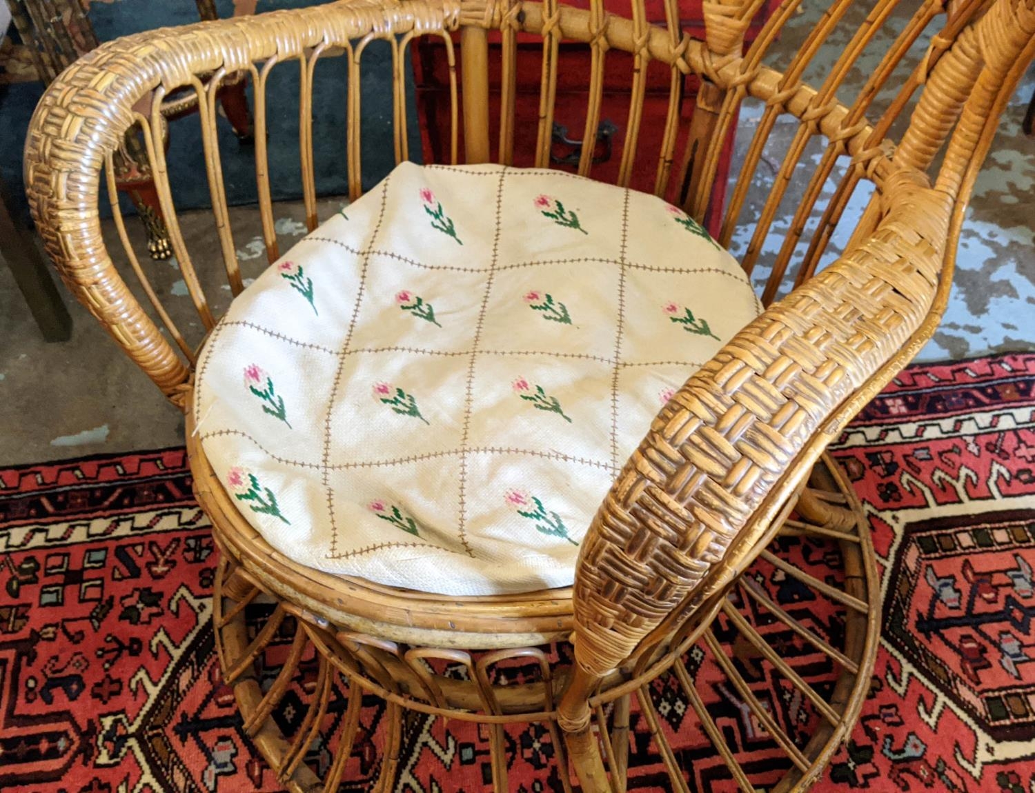 WICKER AND BAMBOO CHAIR, 80cm W x 120cm H, high wing back. - Image 2 of 8
