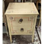 BEDSIDE CHEST, 50cm W x 46cm D x 71cm H, painted with floral detail and two drawers.