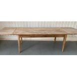 FARMHOUSE TABLE, antique French chestnut with planked and cleated top extending with two