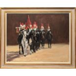 CHARLOTTE PARTRIDGE, Royal Cavalry, oil on canvas, 71cm x 89cm, signed, framed.