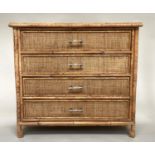 BAMBOO CHEST, framed and cane panelled with three long drawers, 86cm W x 50cm D x 78cm H.