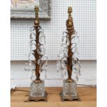 TABLE LAMPS, a pair, gilt metal foliate stem with glass droplets, 62cm H. (2)