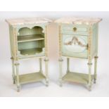 BEDSIDE CABINETS, each 49cm W x 34cm D x 85cm H, an en suite pair, Louis XVI style painted with