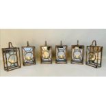 WALL HANGING CANDLE LANTERNS, a set of six, French Art deco style, mirrored back plate detail,