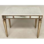CENTRE/CONSOLE TABLE, early 20th century Italian grey painted parcel gilt and mirror panelled with