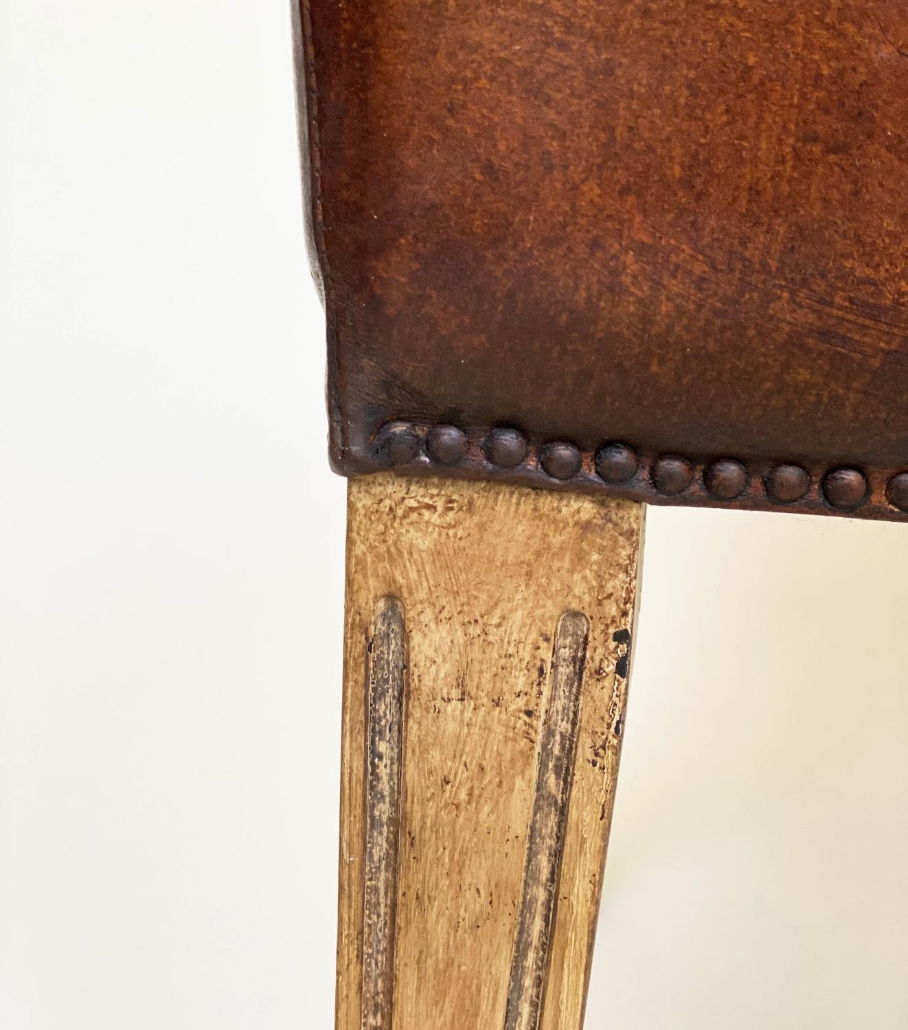 HALL BENCH, brass studded tan leather upholstered with bowed under tier, 100cm W x 45cm D x 50cm H. - Image 3 of 7