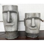 RAPA NUI STYLE PLANTERS, a graduated pair, resin in painted finish, 62cm H at largest. (2)