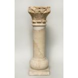 STONE COLUMN, cylindrical column with carved Corinthian capping and plinth base, 30cm x 30cm x