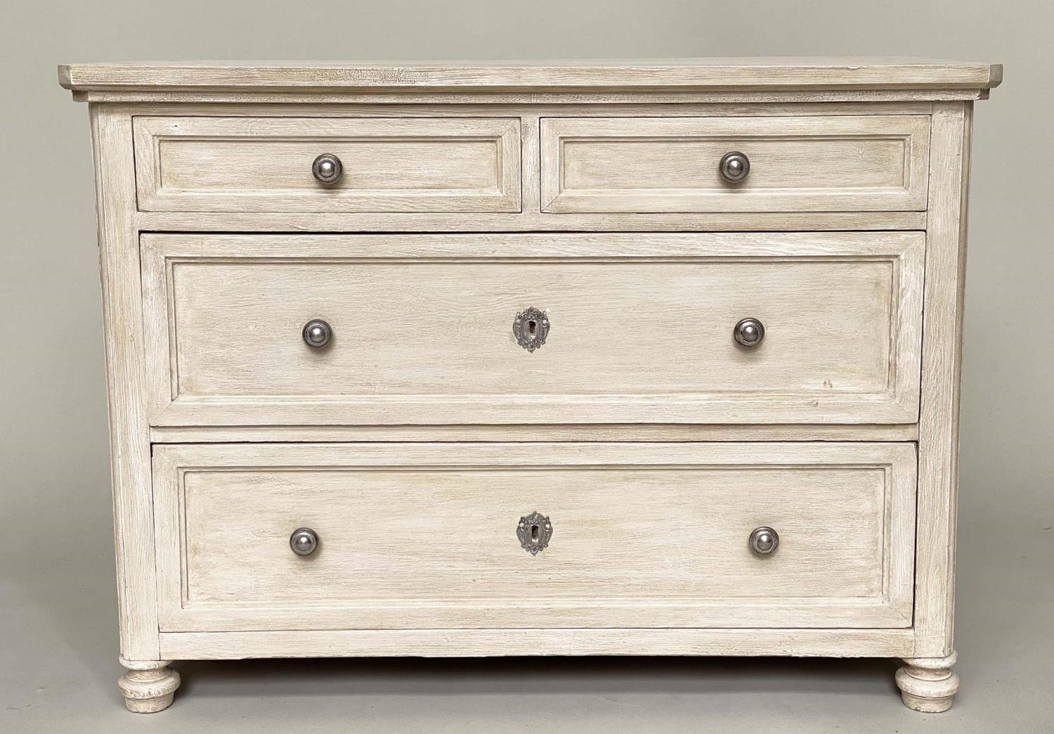 COMMODE, 19th century French grey painted with four drawers, 106cm x 61cm x 76cm H.