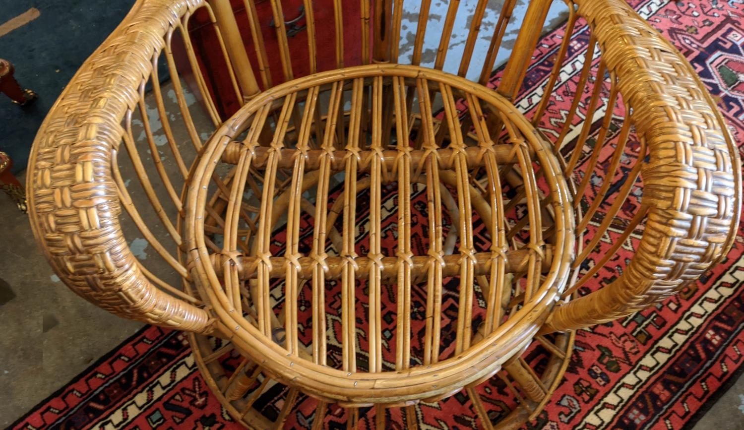 WICKER AND BAMBOO CHAIR, 80cm W x 120cm H, high wing back. - Image 8 of 8