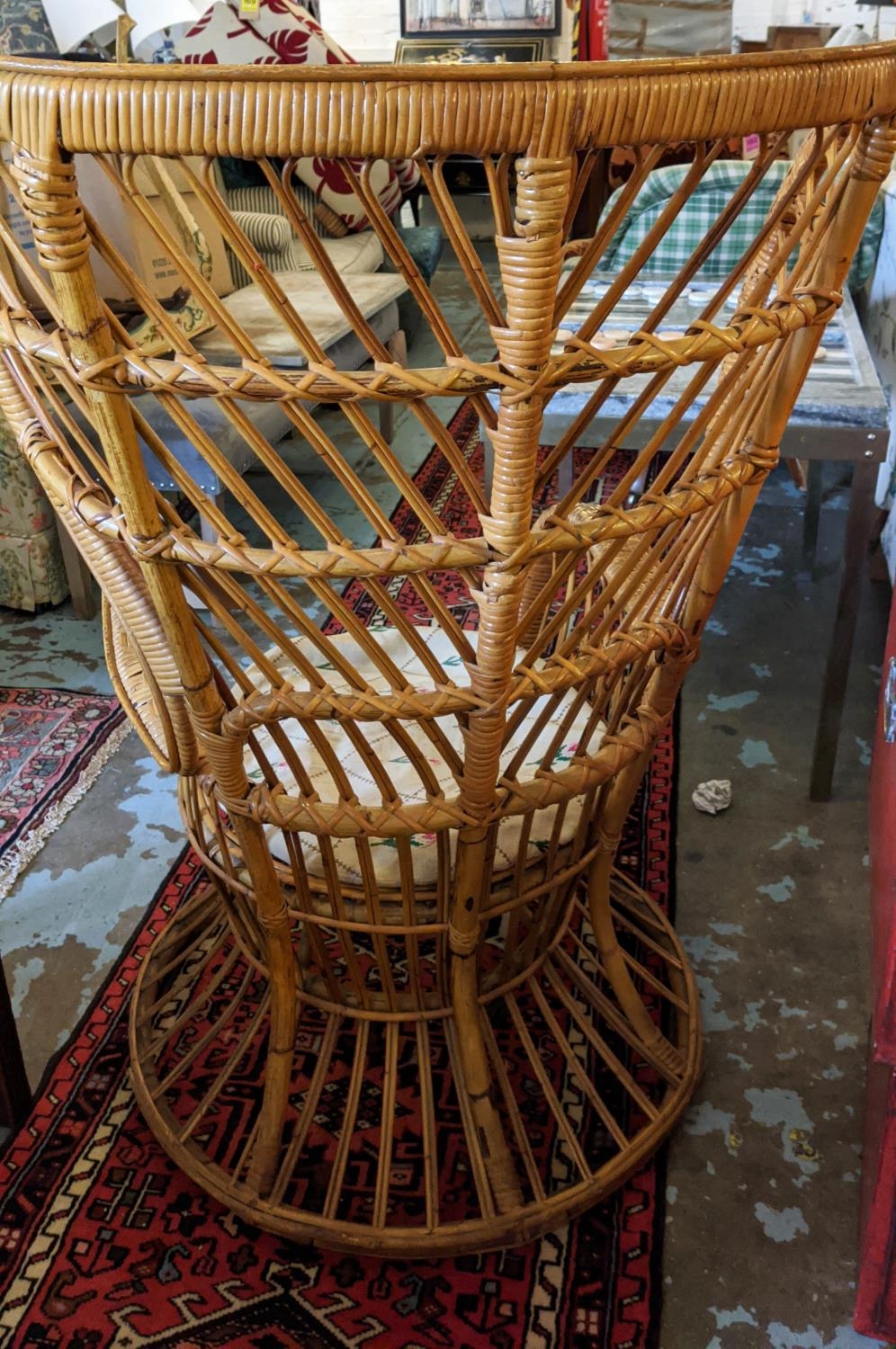 WICKER AND BAMBOO CHAIR, 80cm W x 120cm H, high wing back. - Image 3 of 8