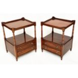 LAMP TABLES, a pair, George III style mahogany, each with gallery, two tiers and two drawers, 48cm W