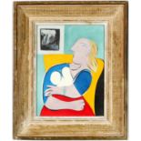 PABLO PICASSO, Donna Nella Poltrona Gialla, rare pochoir 1955, limited edition 200, suite Venti