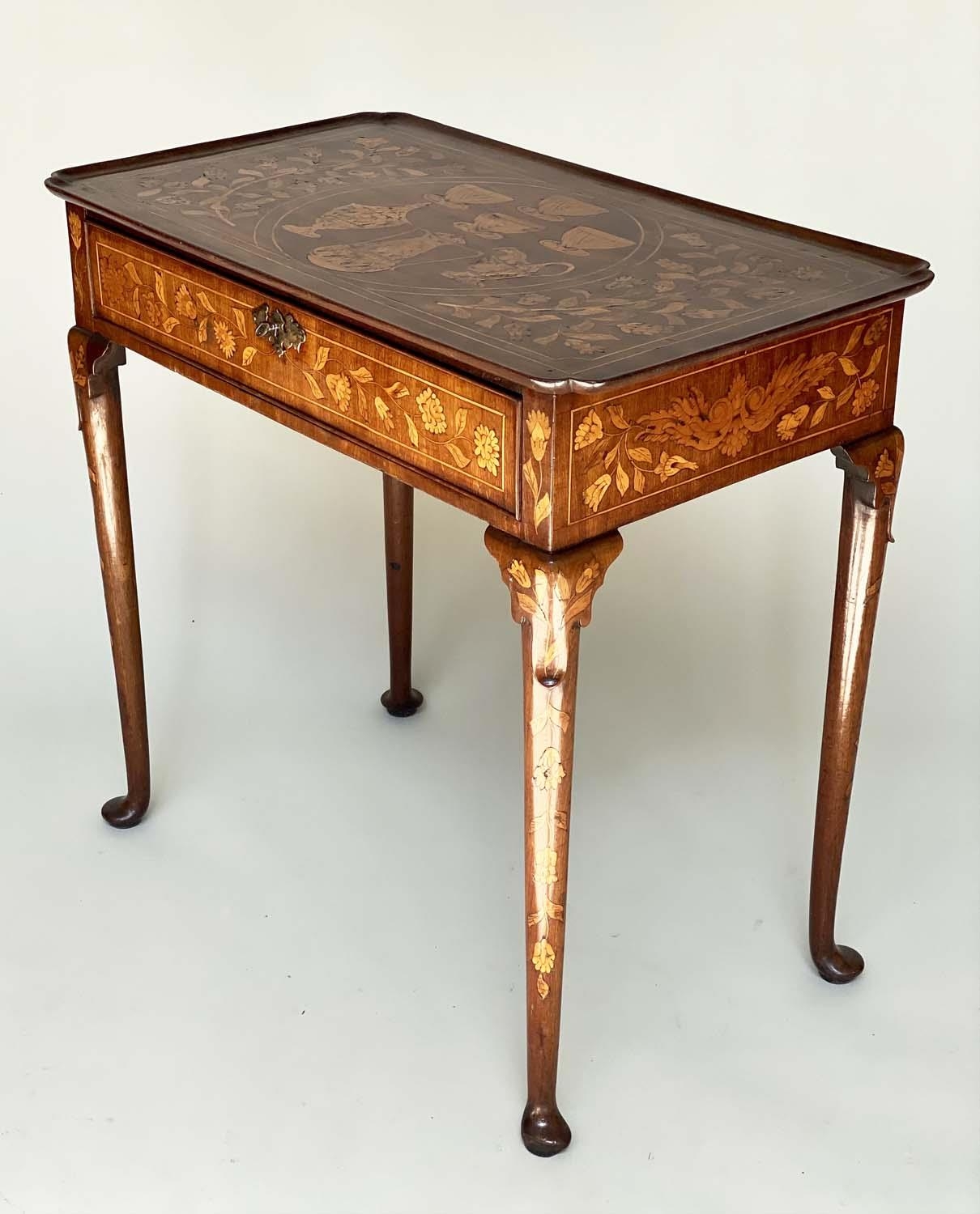 DUTCH SIDE TABLE, 19th century mahogany and satinwood foliate marquetry, rectangular lipped with - Image 4 of 7