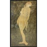 20TH CENTURY INDIAN SCHOOL 'Nude Study', gouache on silk, 157cm x 89cm, framed.