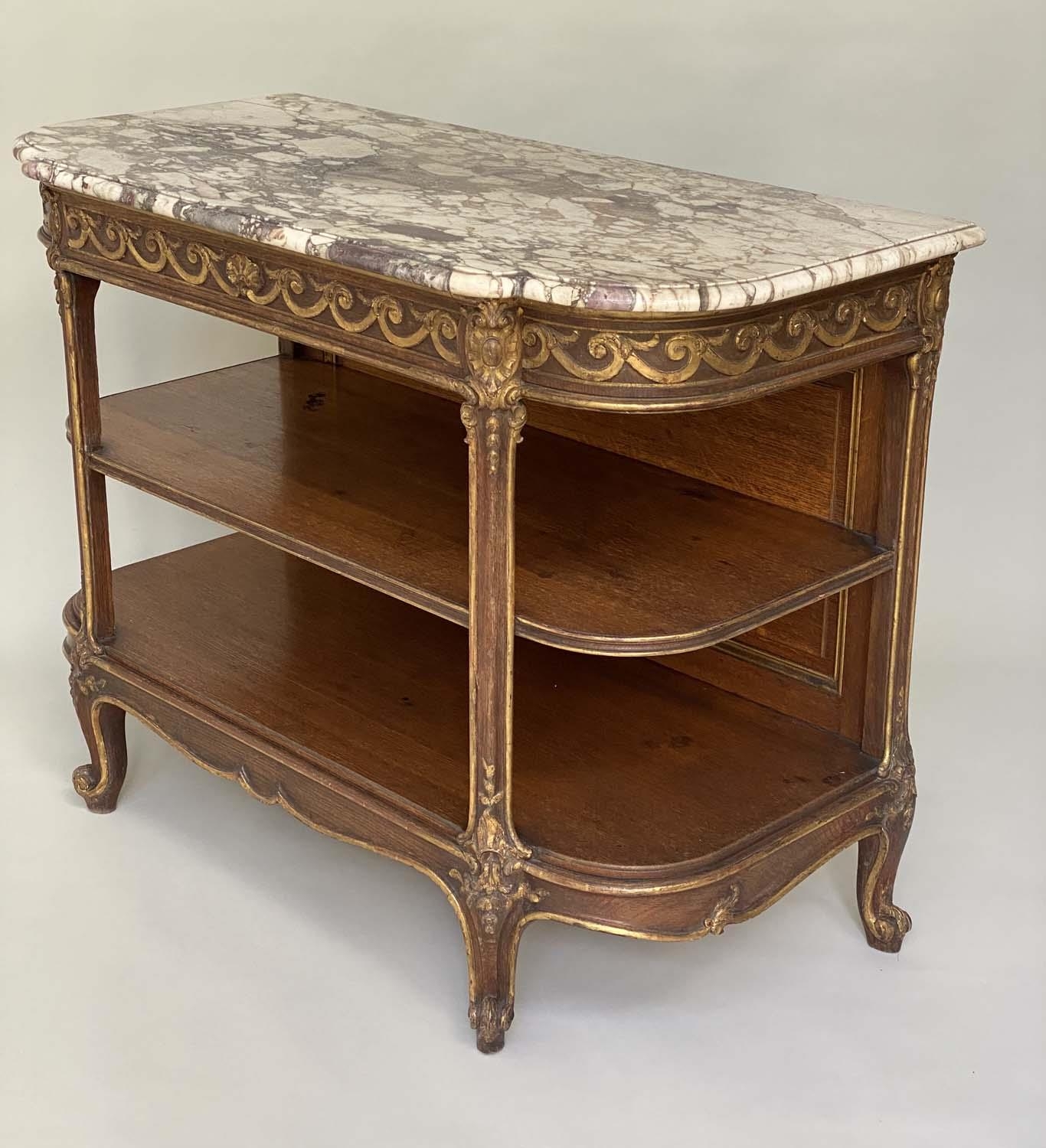 CONSOLE SERVING TABLE, 19th century French carved giltwood and rosewood wood grained with breche - Image 7 of 8