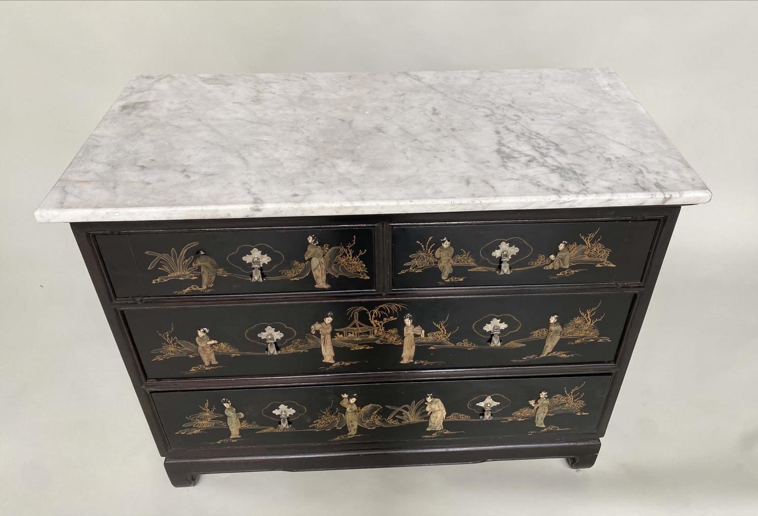 COMMODE, Chinese lacquered and gilt and stone chinoiserie decoration with two short and two long - Image 7 of 8