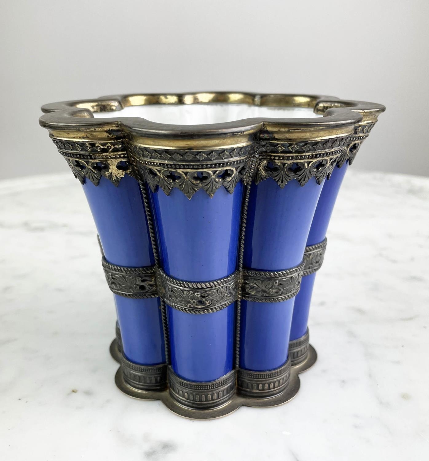 ROYAL COPENHAGEN MARGRETHE PORCELAIN CUP, 19th century blue glaze with sterling silver mounts by - Image 2 of 13