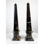 MARBLE OBELISKS, a pair, each 52cm H x 12cm. (2)