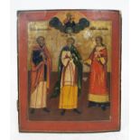 RUSSIAN SCHOOL, 'St Simon and St Akiv', tempera on wood, 40cm x 32.5cm, inscribed in pencil verso.