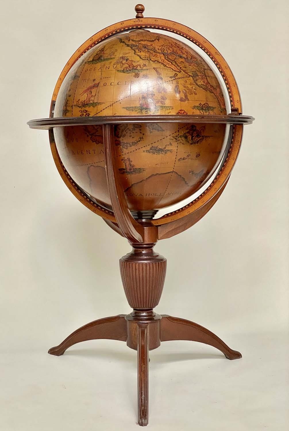 GLOBE COCKTAIL CABINET, usually large in the form of an antique terrestrial globe with tripod