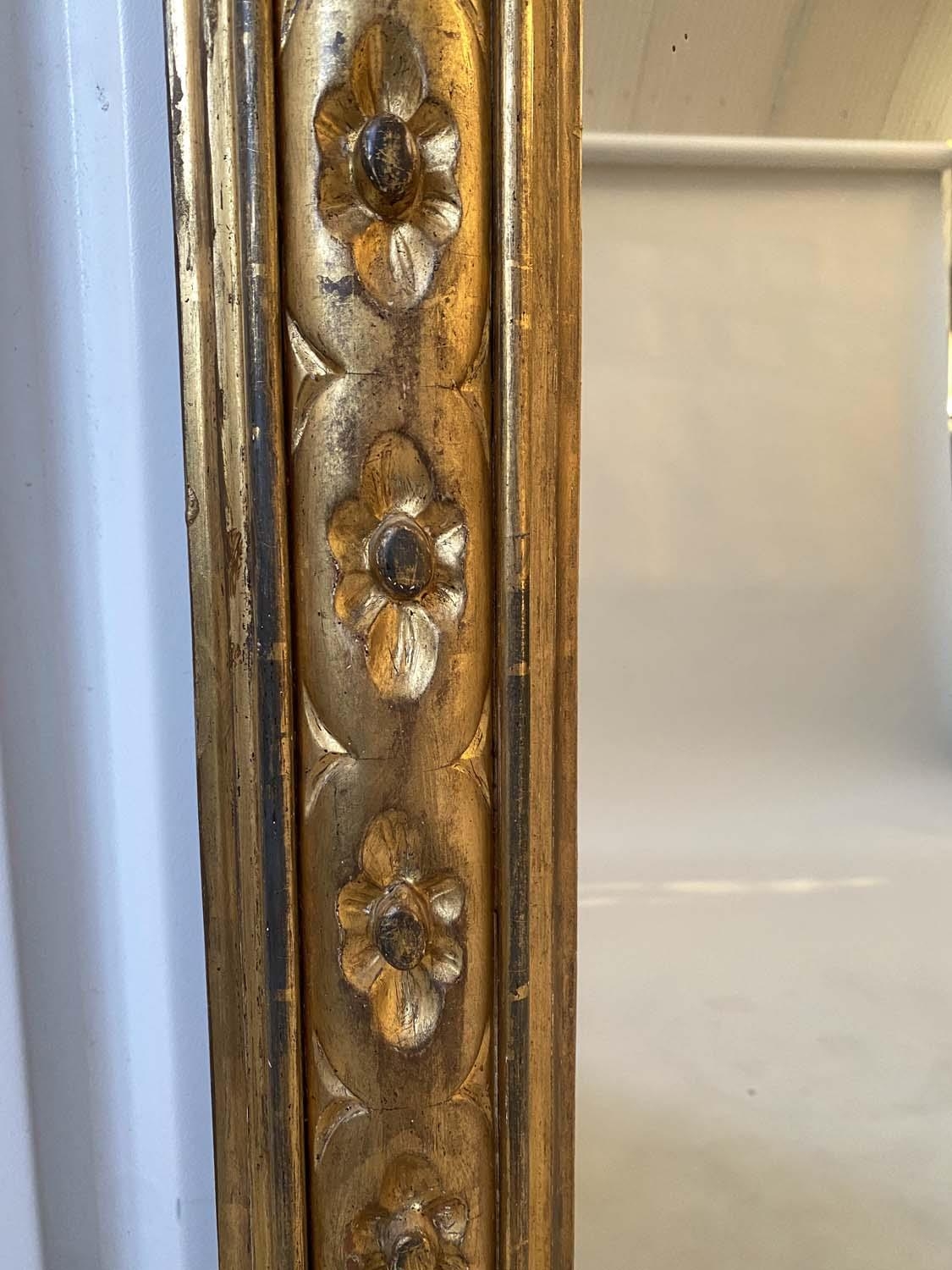 OVERMANTEL MIRROR, late 19th century English carved giltwood with arched moulded frame and - Image 2 of 6